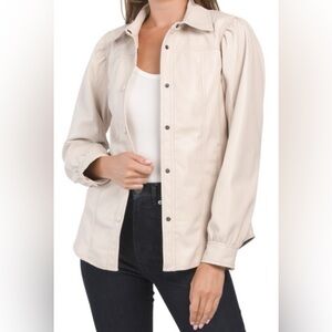 Blank NYC  cream/Tan  faux Leather Jacket Classic Collar Lightweight